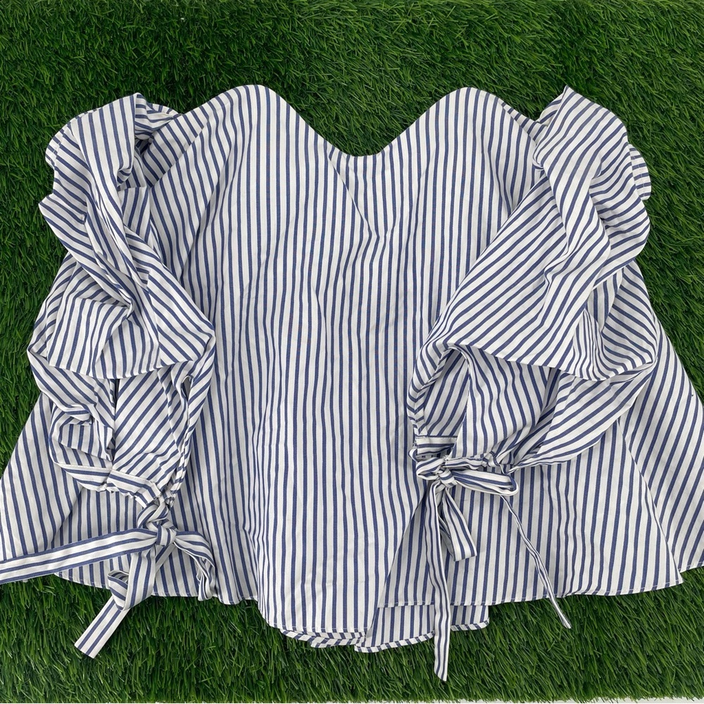 Caroline Constas Gabriella Off The Shoulder Nautical Stripe Bustier Blouse Top - Picture 4 of 10